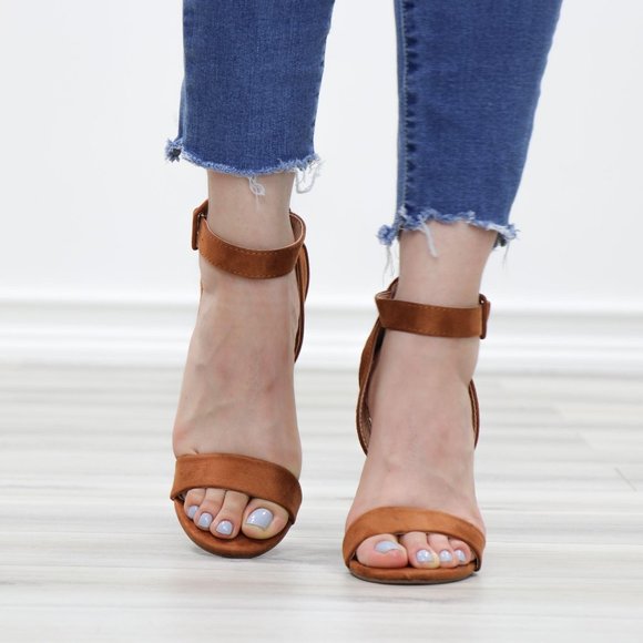 Faux Suede Open Toe Block High Heel Sandals - Picture 10 of 12